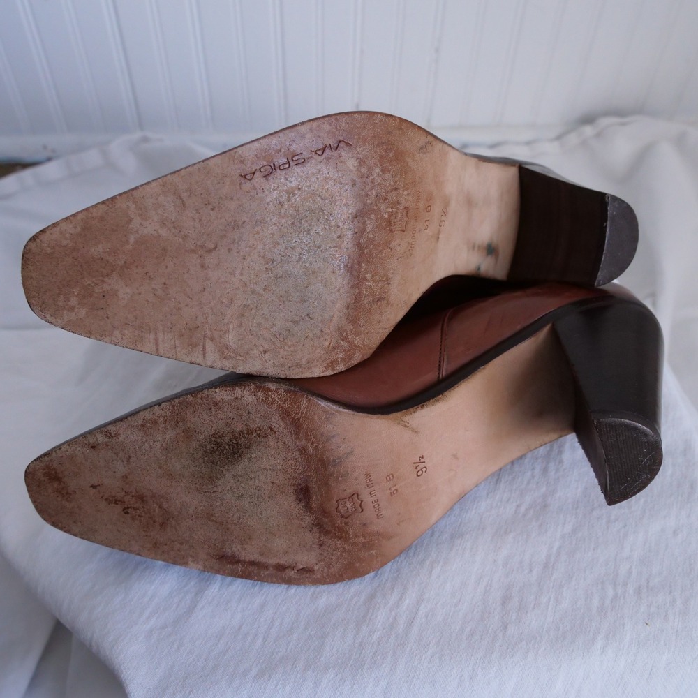 Great vintage 90s Via‎ Spiga brown leather booties - Picture 4 of 8